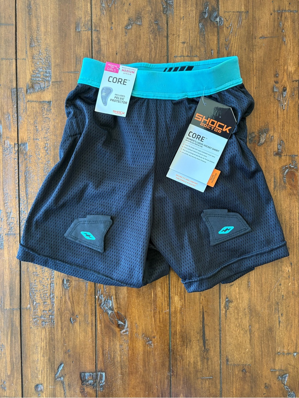 Shock Doctor CORE Girls Athletic Shorts with Teal Waistband